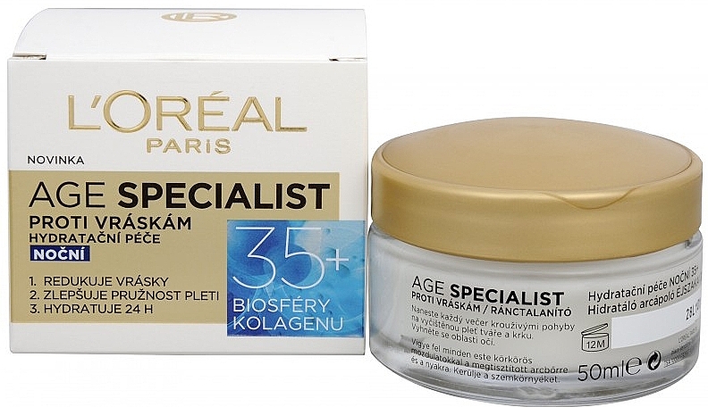 Anti-Wrinkle Moisturizing Night Cream "Age Expert 35+" - L'Oreal Paris Age Specialist Expert Night Cream 35+  — photo N2