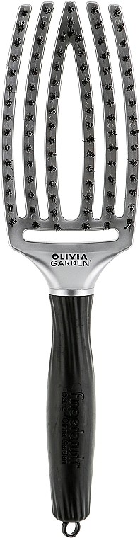 Massage Brush with Natural Pile - Olivia Garden Finger Brush Combo Trinity Purity White Gold — photo N2