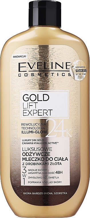Gold Body Milk - Eveline Cosmetics Gold Lift Expert 24K (with dispenser) — photo N1
