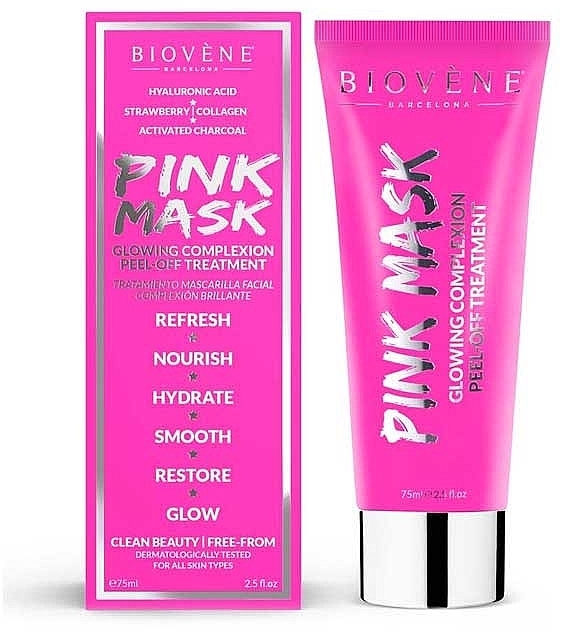 Pink Face Mask with Activated Charcoal - Biovene Pink Mask Glowing Complexion Peel-Off Treatment — photo N1