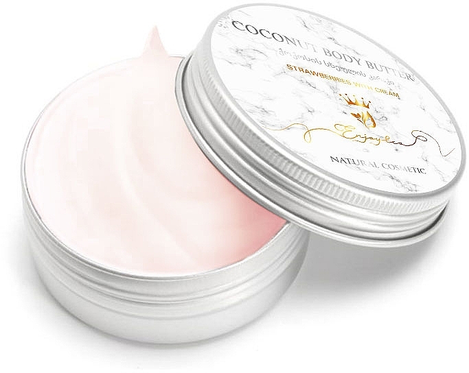 Natural Coconut Body Butter "Cream Strawberry" - Enjoy & Joy Enjoy Eco Coconut Body Butter Strawberry With Cream — photo N1