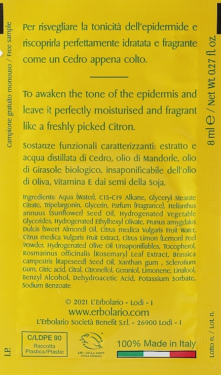 Body Cream - L'Erbolario Calabrian Citron Body Cream (sample) — photo N7