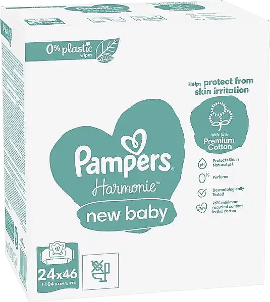 Baby Wet Wipes, 24x46 pcs - Pampers New Baby Harmonie Body Wipes — photo N2