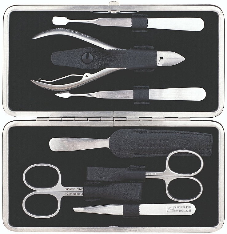 Manicure Set, 7 tools, 'Master', clip closure, black - Erbe Solingen Manicure Clip-Top Case — photo N2