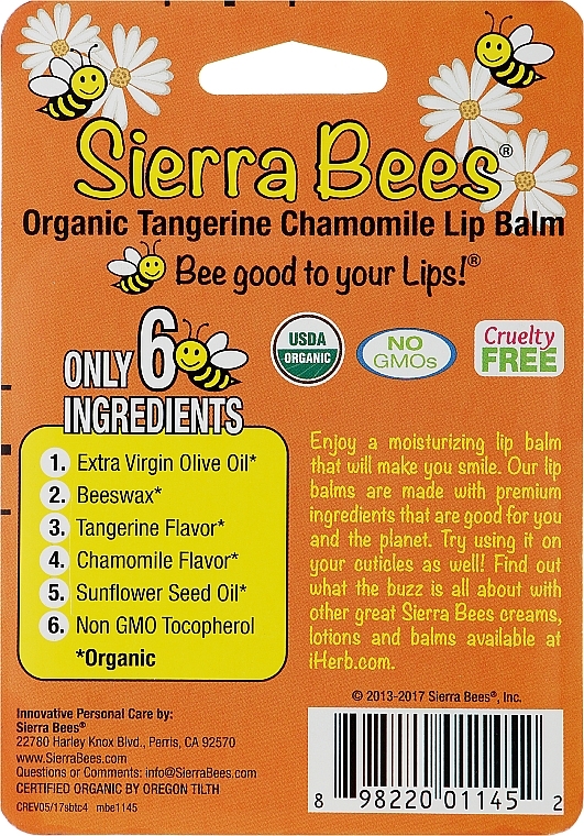 Lip Balm Set with Tangerine & Chamomile Extract - Sierra Bees (lip/balm/4x4,25g) — photo N14