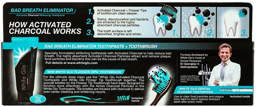 Set "Fresh Breath" with Black-White Brush - White Glo Charcoal Bad Breath Eliminator (t/paste/100ml + t/brush/1) — photo N3