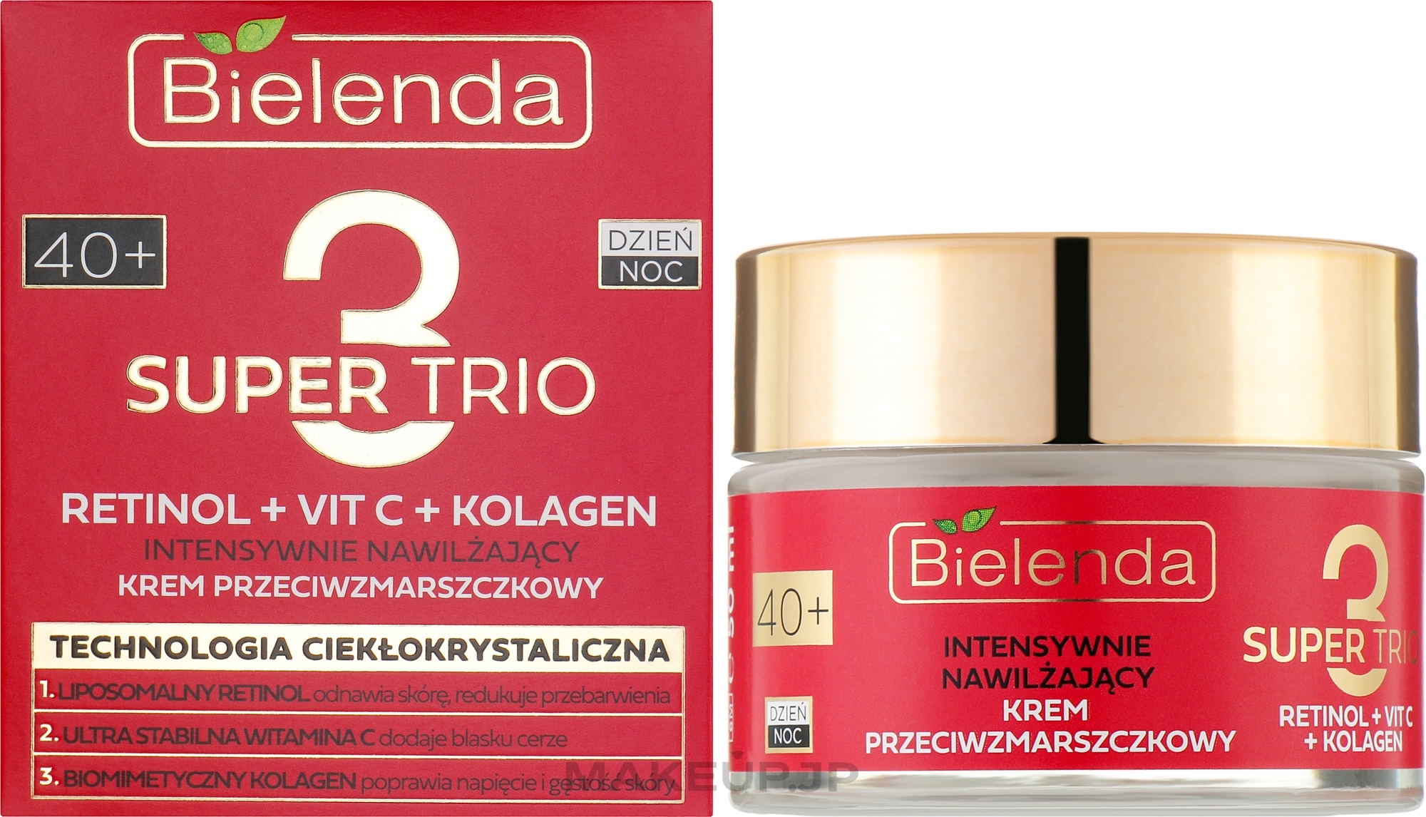 Intensive Moisturizing Anti-Wrinkle Cream 40+ - Bielenda Super Trio Retinol + Vit C + Kolagen — photo 50 ml