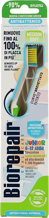 Toothbrush "Perfect Cleaning", medium, white & graan - Biorepair Curve Oral Care Pro — photo N1