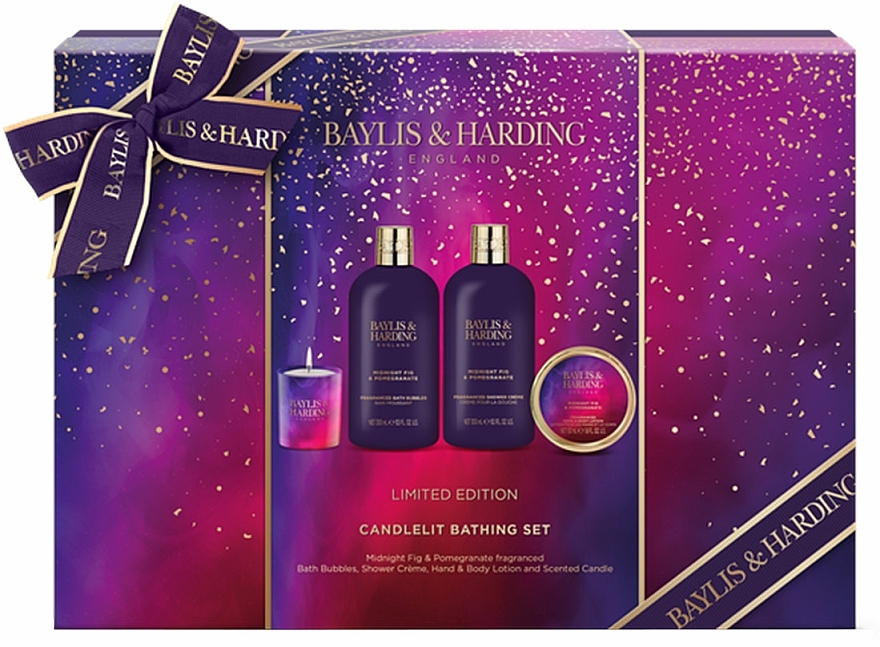 Set - Baylis & Harding Midnight Fig & Pomegranate Luxury Candlelit Bathing Gift Set (h/b/lot/50 ml + sh/cr/300 ml + bath/foam/300 ml + candle/60 g) — photo N6