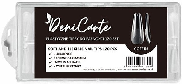 Flexible Transparent Nail Tips 'Coffin', 120 pcs. - Deni Carte — photo N1