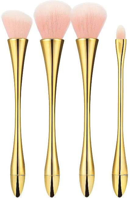 Professional Makeup Brush Set, 4 pcs, pink with gold - Tools For Beauty — photo N1