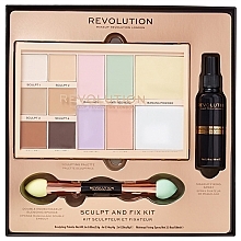 Fragrances, Perfumes, Cosmetics Set - Makeup Revolution Sculpt & Fix Kit (palette/47.6g + spray/100ml + brush)