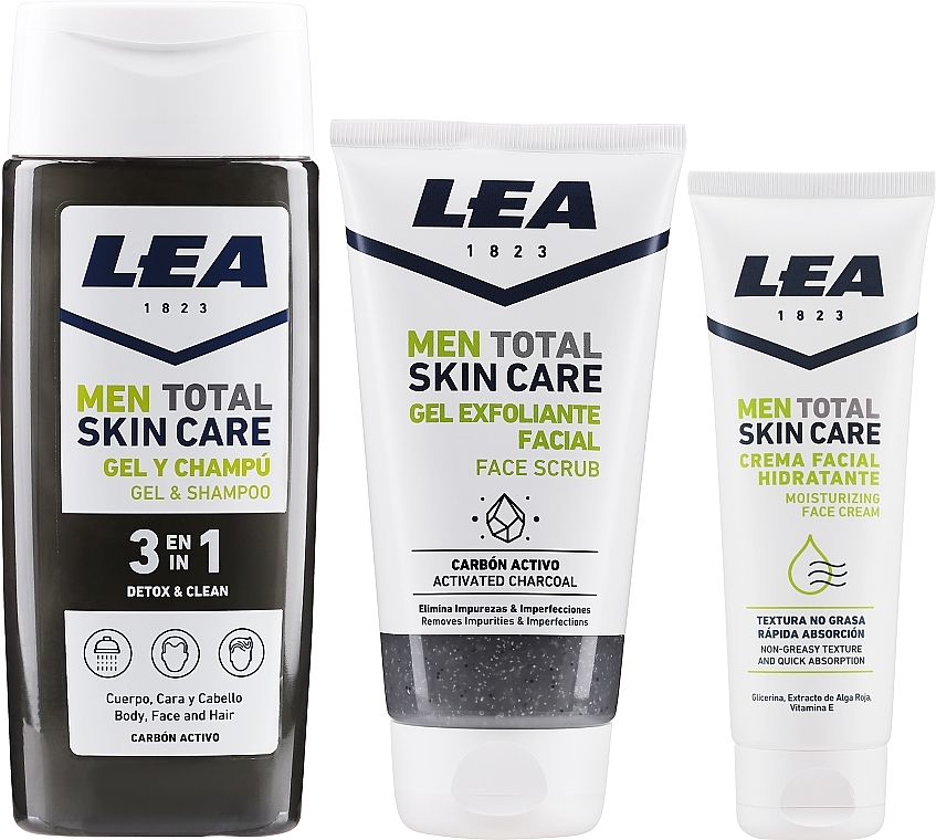 Set - Lea Men Total Skin Care Detox & Clen (sh/gel/300ml + f/cr/75ml + f/scrub/150ml) — photo N2