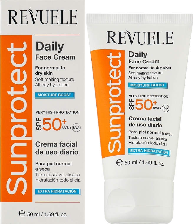 Moisturizing Face Sunscreen - Revuele Sunprotect Moisture Boost Daily Face Cream For Normal To Dry Skin SPF 50+ — photo N2