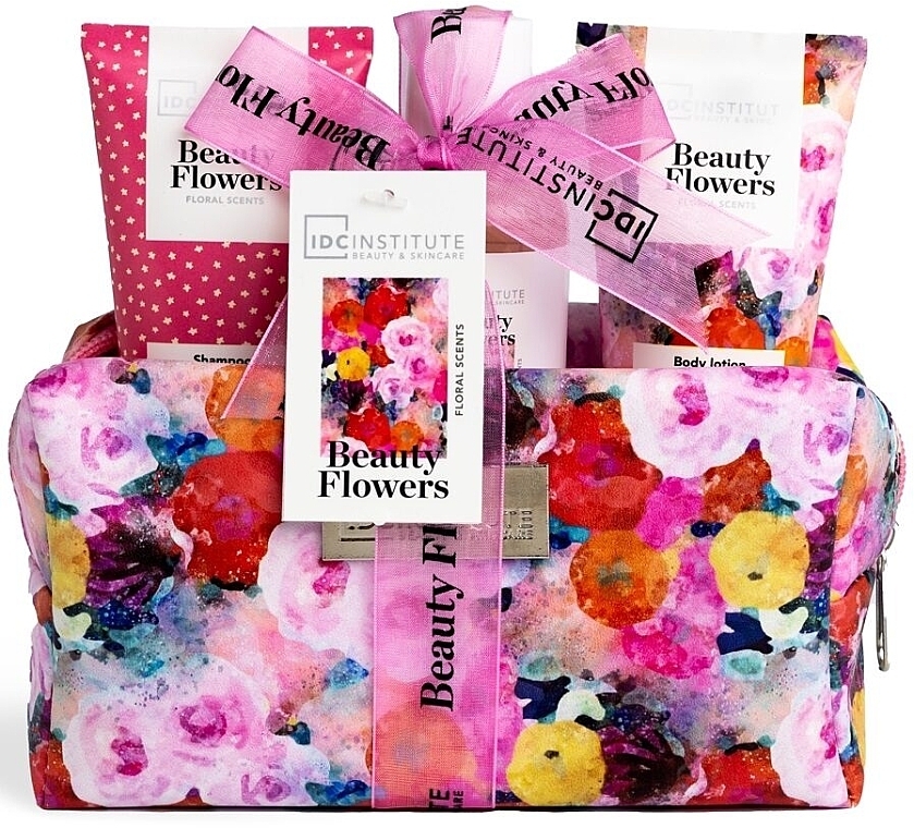 Set - IDC Institute Beauty Flowers Travel Bag (sham/70ml + shawer/gel/100ml + b/lot/70ml+ bag) — photo N1