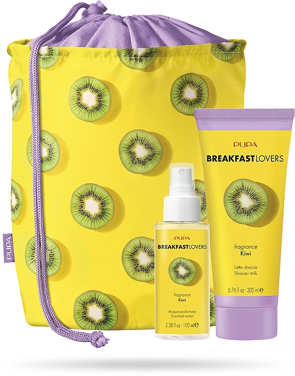 Set - Pupa Breakfast Lovers Kiwi Kit 2 (sh/milk/200 ml + scent/water/100 ml + bag) — photo N1