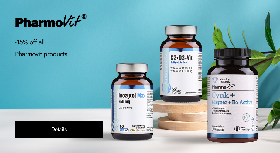 -15% off all Pharmovit products. Prices on the site already include a discount.