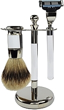 Shaving Set - Golddachs Pure Badger, Mach3 Metal Chrome Acrylic (sh/brush + razor + stand) — photo N2