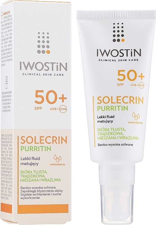 Light Mattifying Fluid SPF 50+ for Oily Skin - Iwostin Solecrin Purritin Light Matting Fluid — photo N2