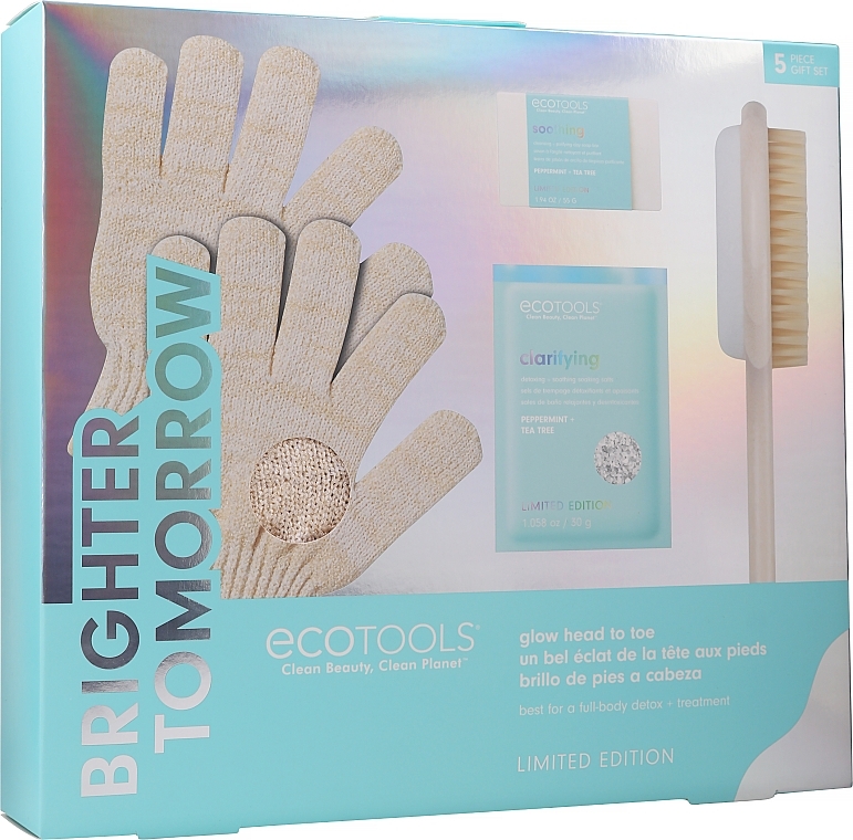 Set - EcoTools Brighter Tomorrow Set (sh/gloves/2pcs + f/brush/1pc + soap/55g + salt/30g) — photo N1