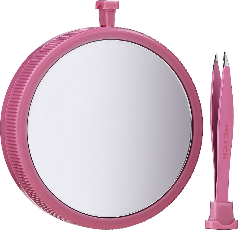 Pocket Mirror with Tweezers, pink - Beter — photo N3