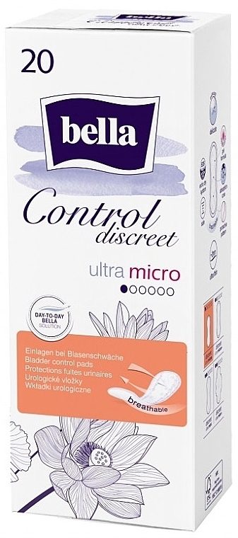 Urological Pads for Women, 20 pcs. - Bella Control Discreet Ultra Micro — photo N1