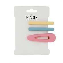 Hair Clip Set, 3 pcs, yellow, blue, pink - Ecarla — photo N1