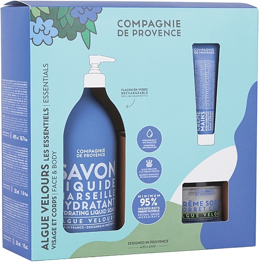 Set - Compagnie De Provence Algue Velours Ultra-Hydrating Essentials Set (soap/495 ml + f/cr/50 ml + h/cr/30 ml) — photo N2