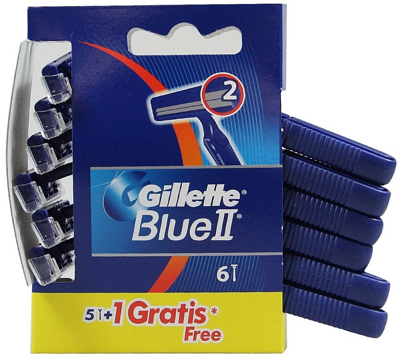 Disposable Shaving Razor Set, 5+1pcs - Gillette Blue II Razor 5+1 — photo N1