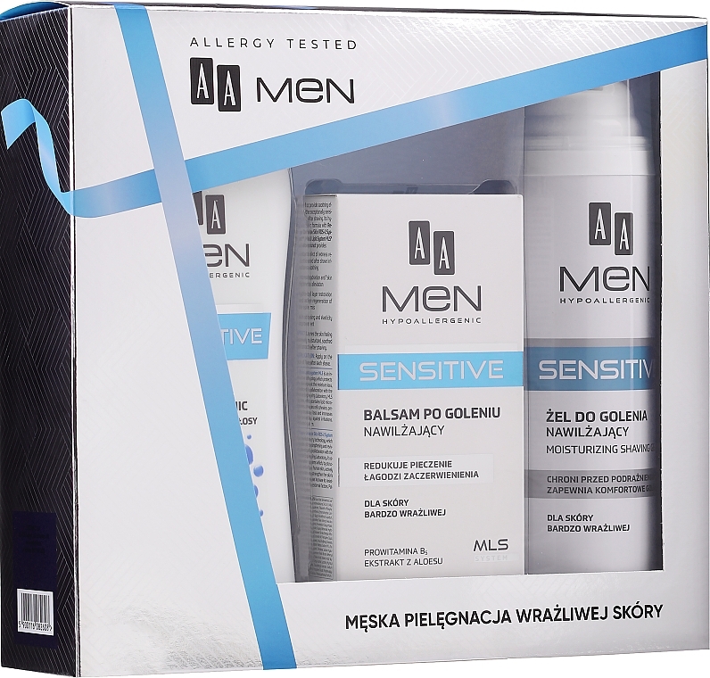 Set - AA Men Sensitive (shav/gel/200ml + ash/balm/100ml + sh/gel/400ml) — photo N1