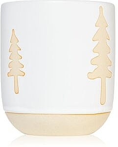 Scented Candle in Glass, white and gold - Paddywax Cypress & Fir Ceramic Candle With Tree Pattern & Wooden Wick White — photo N2
