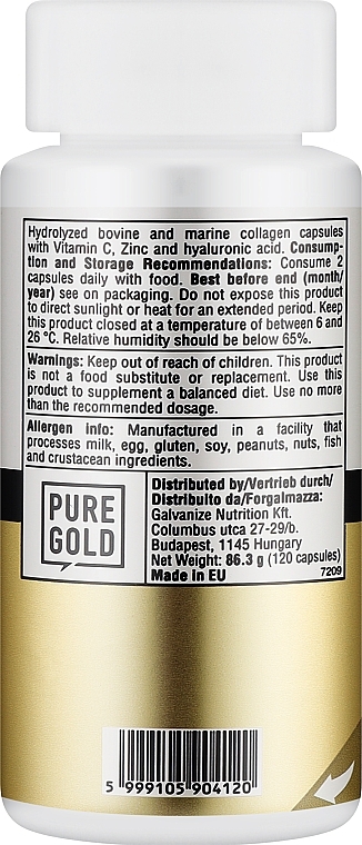 Collagen + Hyaluronic Acid, Vitamin C and Zinc, capsules - PureGold CollaGold Beef & Fish Collagen — photo N2