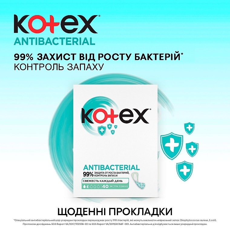 Daily Liners "Extra Thin", 40 pcs - Kotex Antibac Extra Thin — photo N10