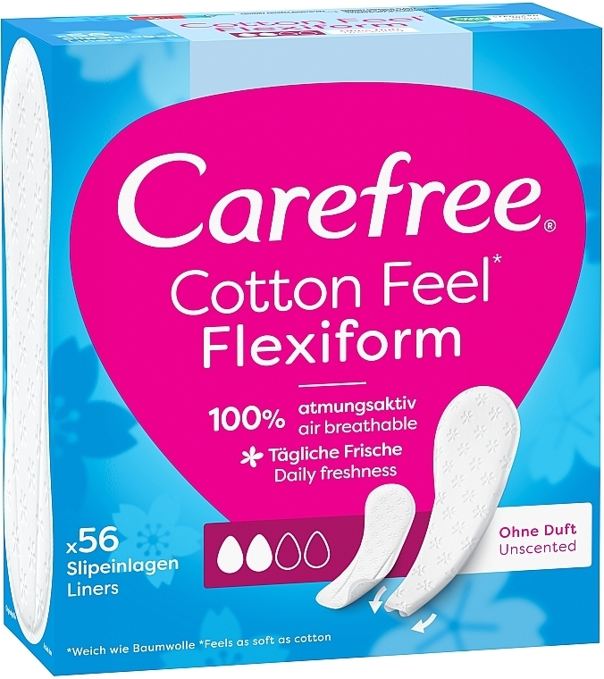 Flexible Daily Liners, scent-free, 56 pcs - Carefree Cotton FlexiForm Unscented — photo N3