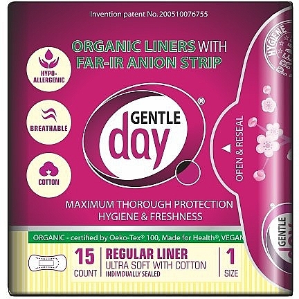 Sanitary Pads with Anion Strips, 15 pcs - Gentle Day Organic Liners With Far-Ir Anion Strips — photo N5