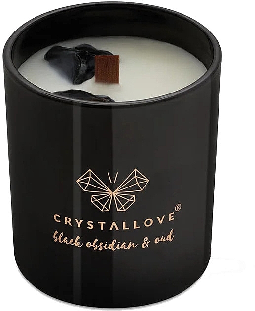 Black Obsidian & Oud Soy Candle - Crystallove Soy Candle With Black Obsidian And Oud — photo N3