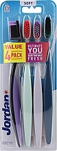 Fragrances, Perfumes, Cosmetics Soft Toothbrush, 4 pcs, black-purple + mint + pink + blue - Jordan Ultimate You Soft Toothbrush