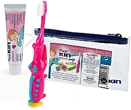 Fragrances, Perfumes, Cosmetics Children's Travel Dental Set, Pink Toothbrush - Kin Fluorkin Children's Travel Crocodile Set (toothpaste/25ml+toothbrush/1pcs+bag)