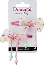 Fragrances, Perfumes, Cosmetics Hair Clips, 2 pcs., FA-5709, pink with white bow with color dots - Donegal