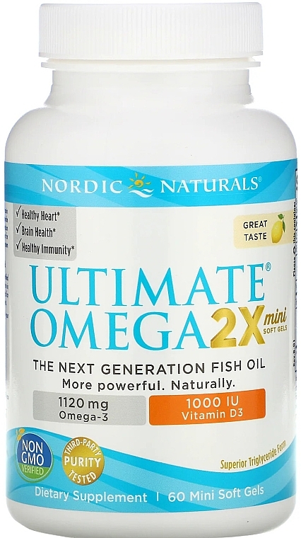 Dietary Supplement with Lemon Taste "Omega 2X + Vitamin D3" - Nordic Naturals Omega 2X Mini With Vitamin D3 — photo N1