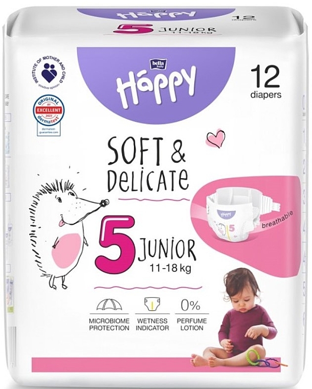 Baby Diapers 11-18 kg, size 5 Junior, 12 pcs - Bella Baby Happy Soft & Delicate — photo N1