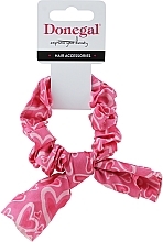 Fragrances, Perfumes, Cosmetics Hair Tie, bow, pink with hearts - Donegal FA-5689