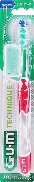 Toothbrush 'Technique+', medium, pink - G.U.M Medium Regular Toothbrush — photo N1