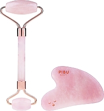 Set - Pibu Beauty Rose Quartz Facial Roller & Gua Sha Set (massager/2pcs) — photo N7