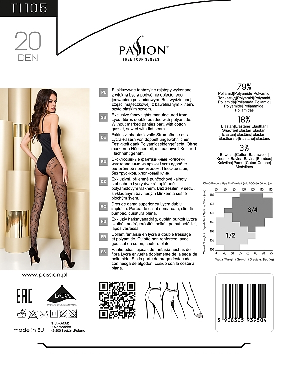 Tights with Openwork Pattern, TI105, 20 Den, grey - Passion — photo N4