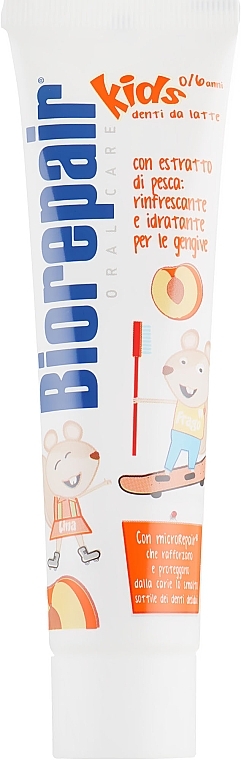 Cheerful Little Mouse Toothpaste, peach - Biorepair Kids Milk Teeth — photo N5