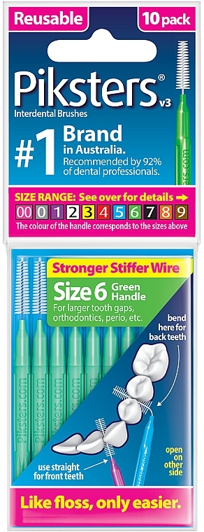 Interdental Brush, Size 6, Green, Pack of 10 - Pixsters Interdental Brushes Green Size 6 — photo N1