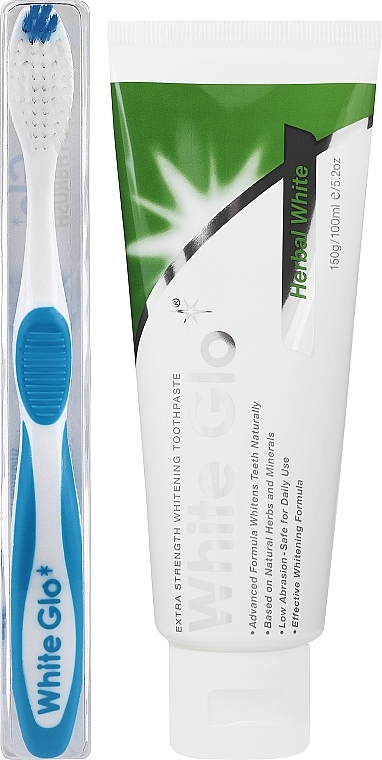 Set with Blue-White Toothbrush - White Glo Herbal White Set (t/paste/100ml + t/brush/1pc + dental/flosser) — photo N2