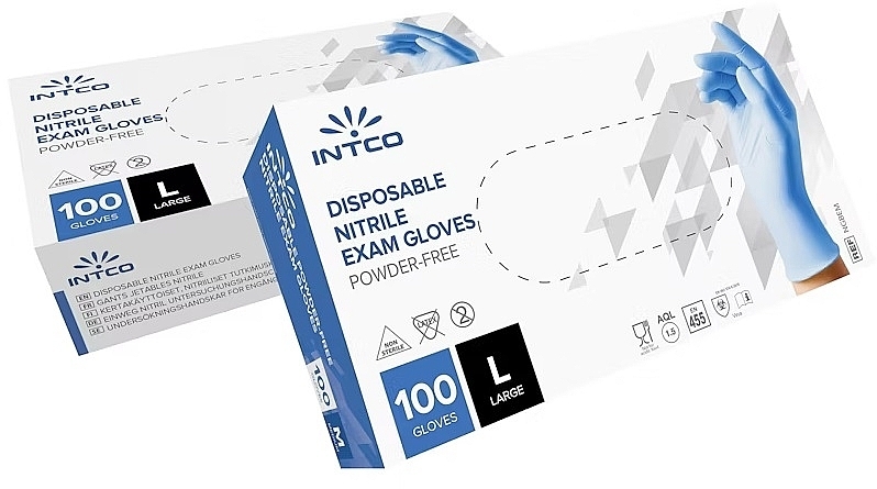 Powder-Free Nitrile gloves, Size L, Dark Blue, Pack of 100 - Intco — photo N1