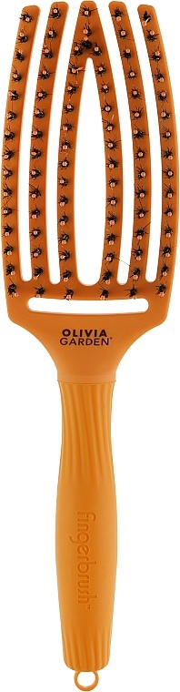 Curved Blowout Hair Brush, yellow - Olivia Garden Fingerbrush Bloom Sunflower — photo N1